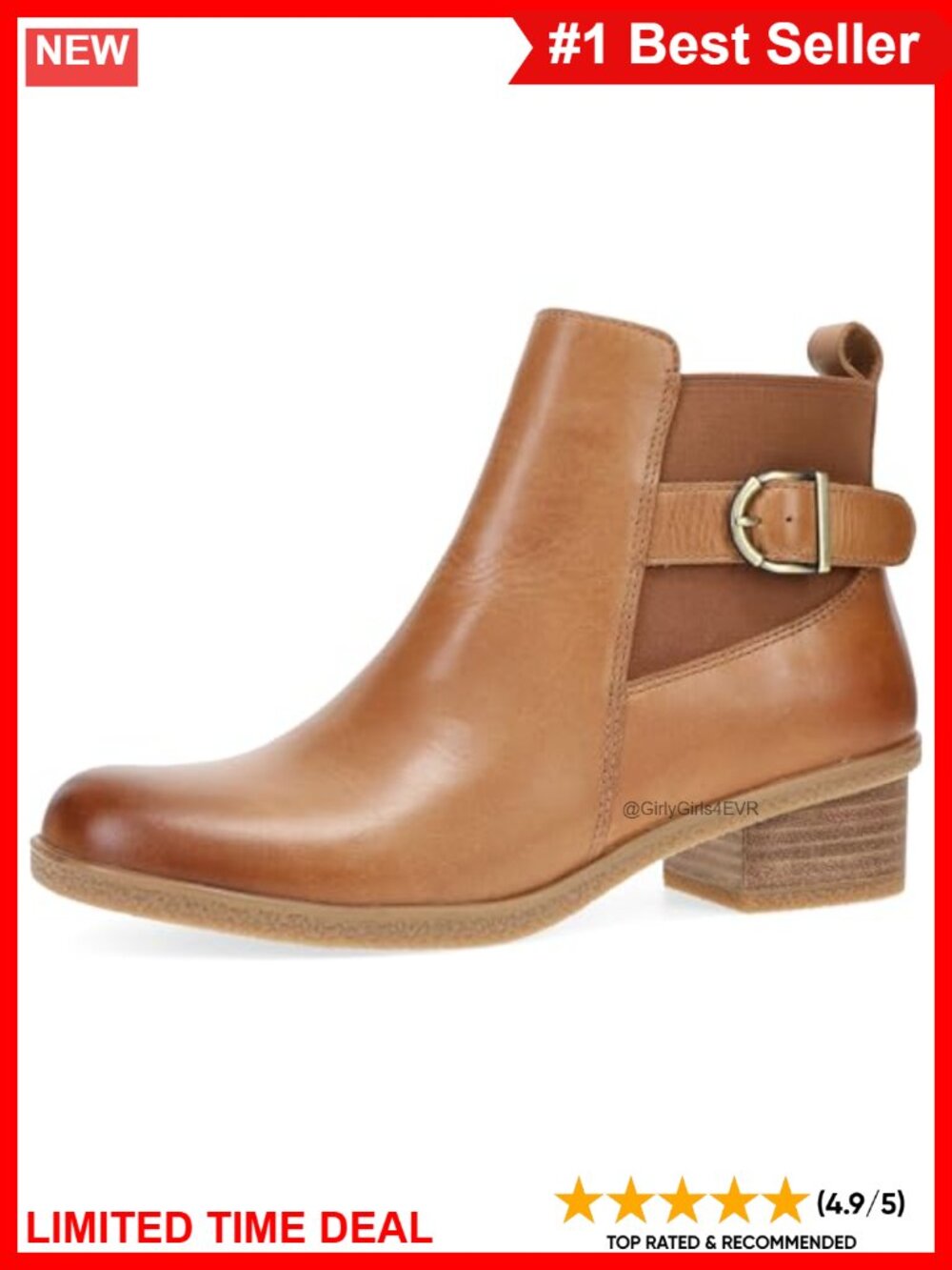 Waterproof Leather Ankle Bootie with Removable Orthotic Footbed and Inside